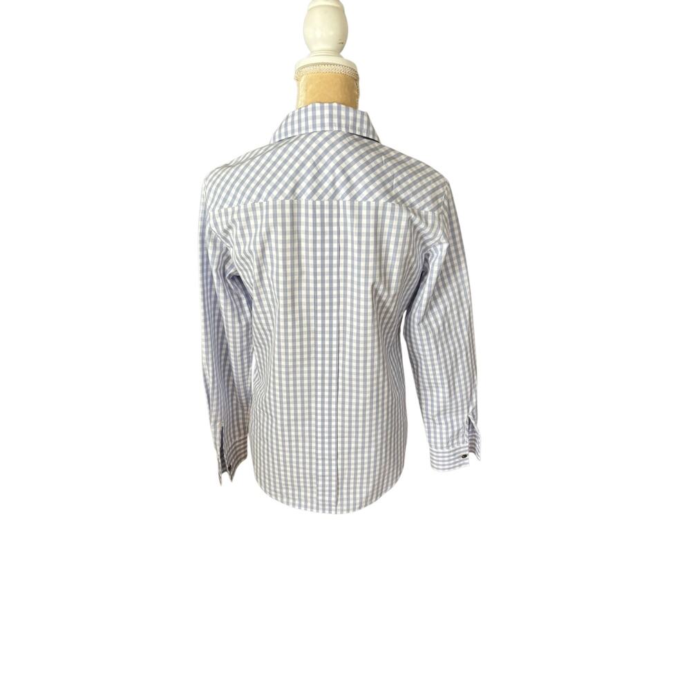 Lafayette 148 New York Poplin Button Up Shirt Blue Gingham Check Size XS FLAW - Picture 4 of 15